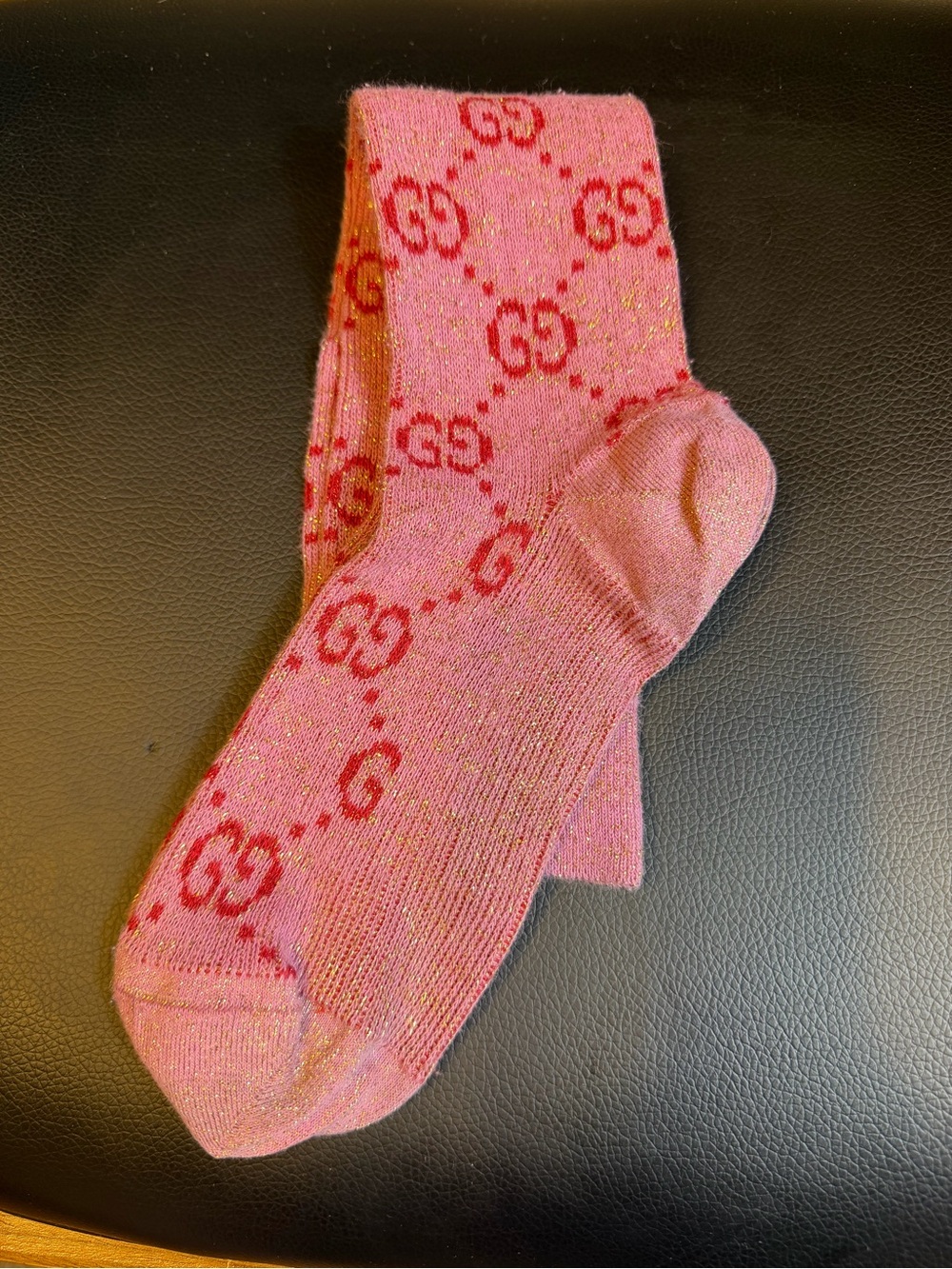Gucci GG Supreme Logo Glittery Socks Pink Size M